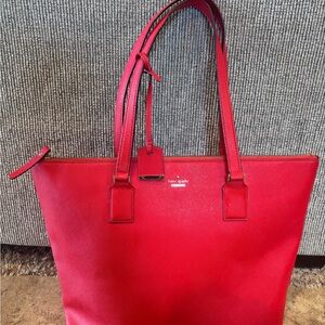 kate spade Red Saffiano Leather Tote with Dual Straps